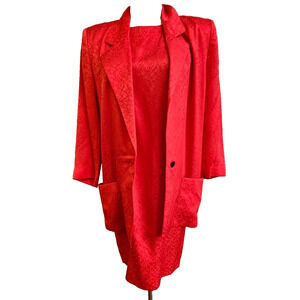 Vintage‎ 80s 100% Silk Liz Claiborne Red Sheath Dress & Jacket Set Sz 6 Petite